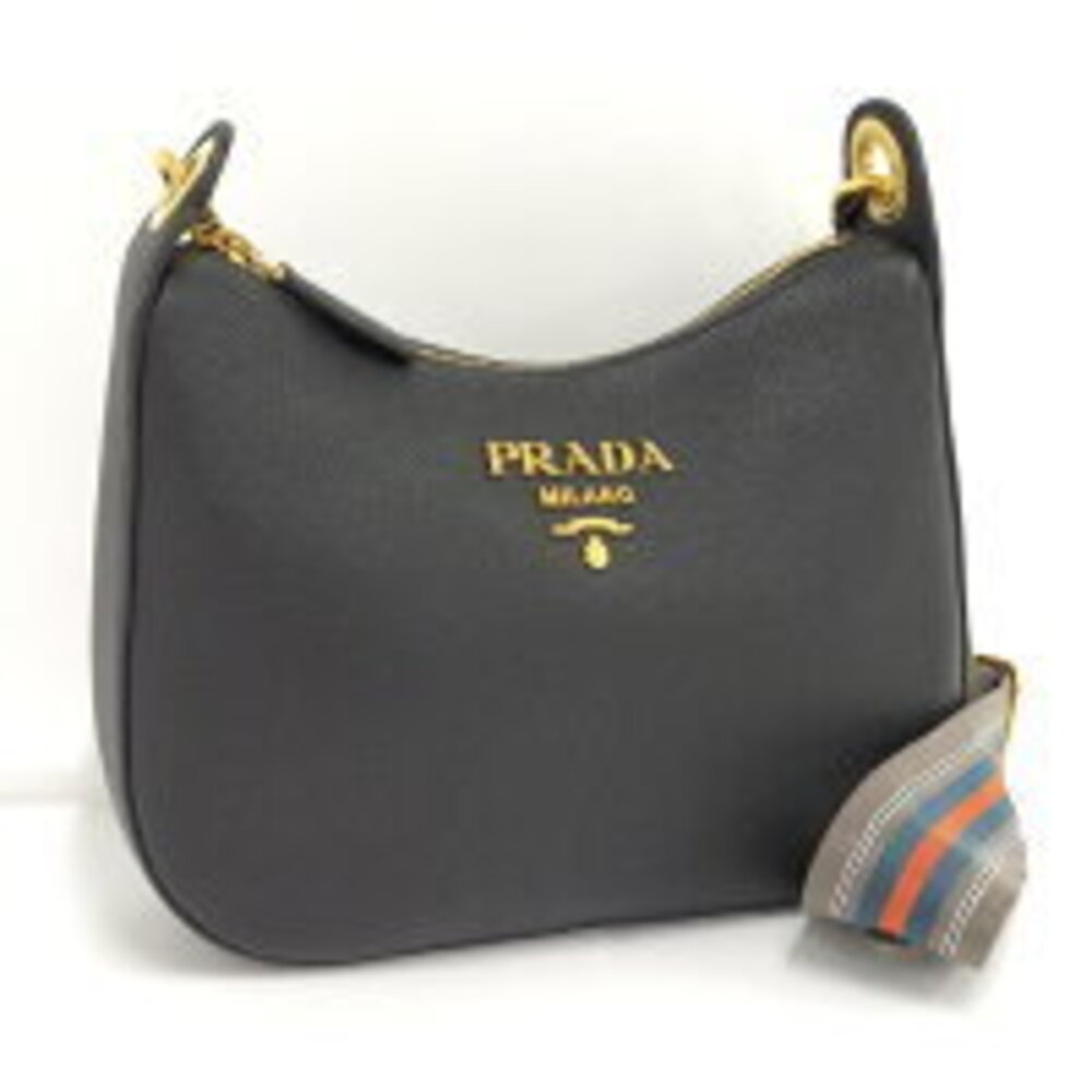 Prada Vitello Phenix Hobo bag black textured calfskin leather